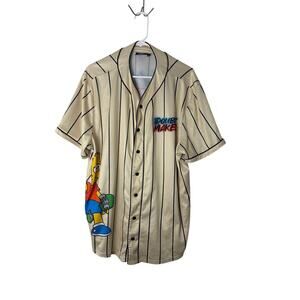 Space Jam "Tune Squad" Men's 2XL Tan Striped Baseball Jersey Shirt